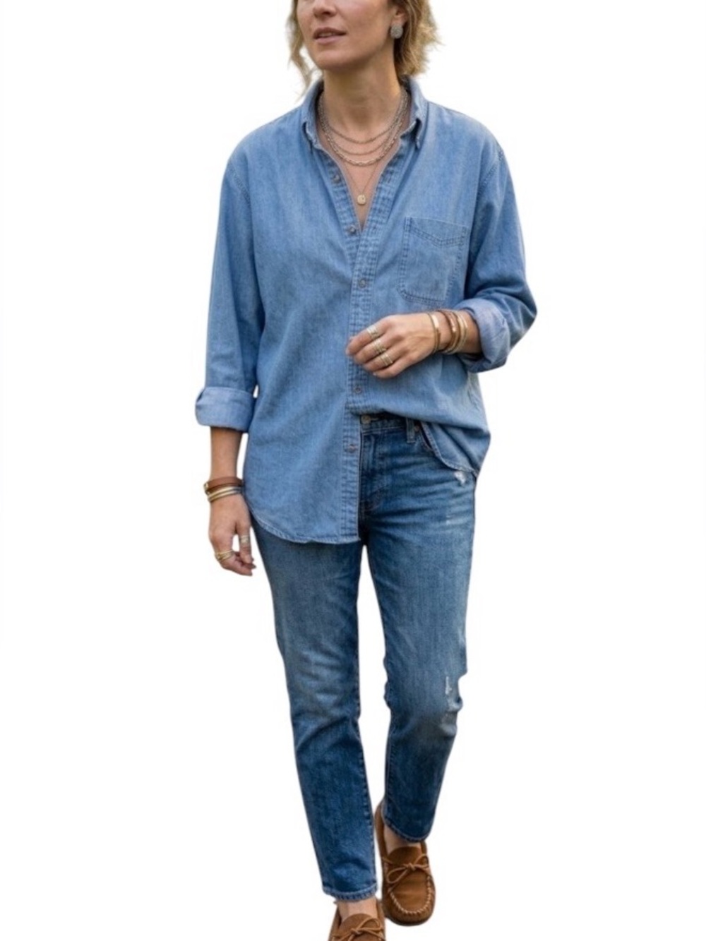 L. L Bean Classic Blue Denim Button Down 100% Cotton Shirt Size: Medium